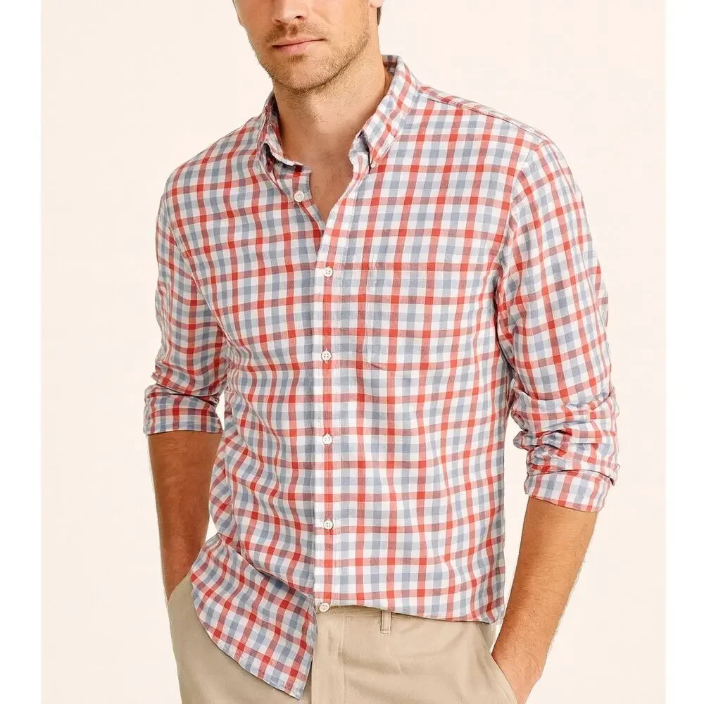J Crew Classic Flex Casual Shirt White Red Roadmap Gingham